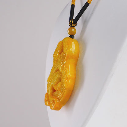 Yellow Burmese Jadeite Dragon Pendant