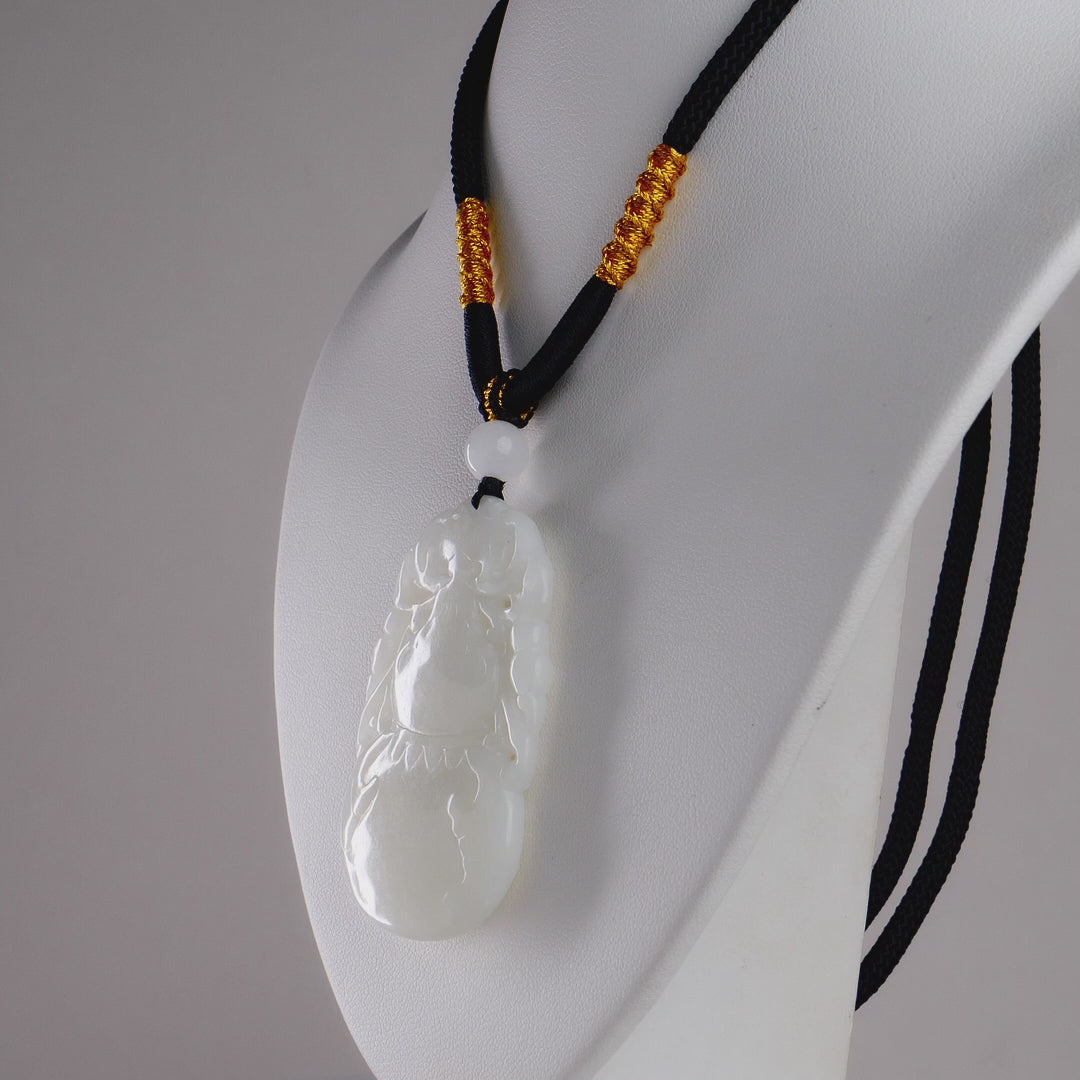 DHJ Khotan Mutton Fat Jade Carved Pendant on Cord