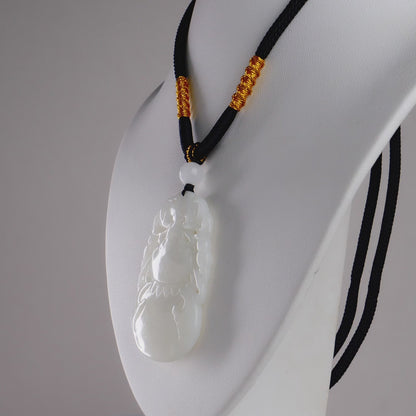 DHJ Khotan Mutton Fat Jade Carved Pendant on Cord