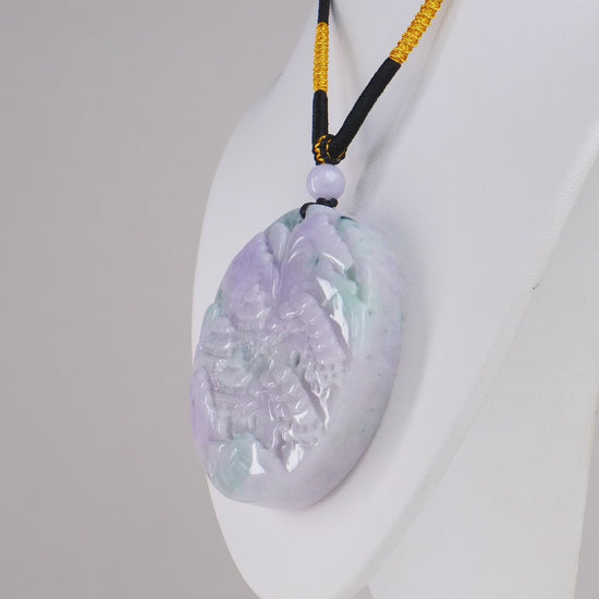 Type A Burmese Lavender Green Landscape Carved Pendant