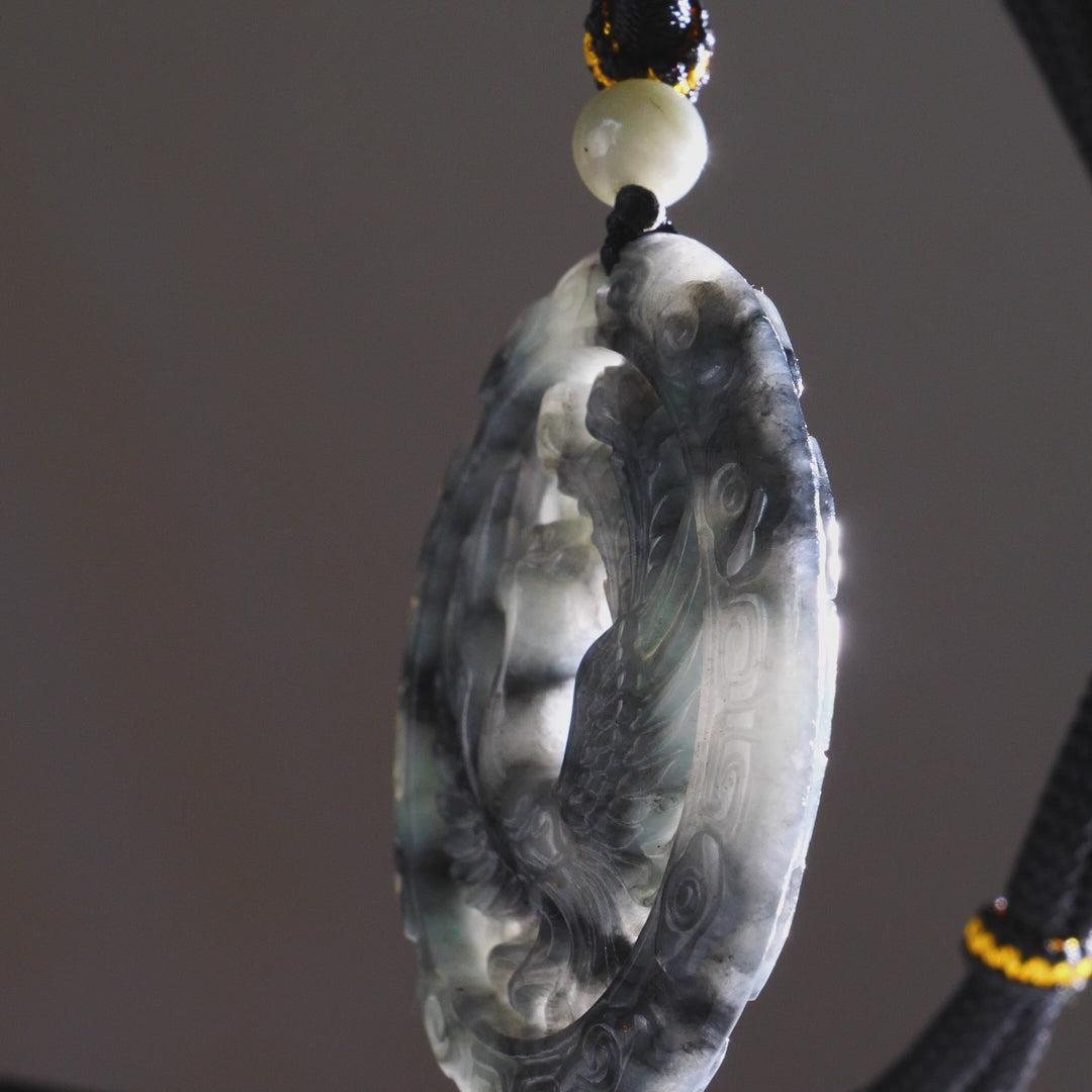 DHJ Black Chicken Jadeite Carving