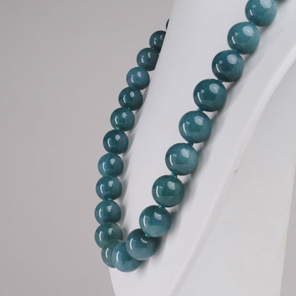 Type A Blue Jadeite 13mm Beaded Necklace