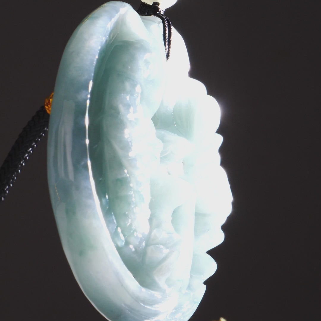 Type A Burmese Jadeite Green Carved Koi Pendant