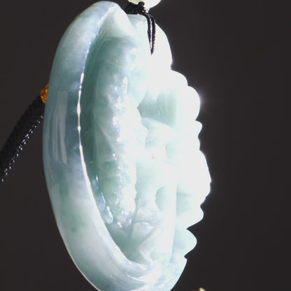 Type A Burmese Jadeite Green Carved Koi Pendant