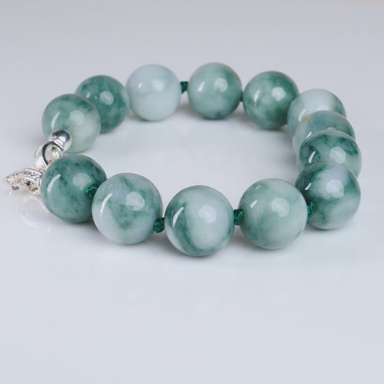 Type A Burmese Floating Flower Jadeite Bracelet, 13mm Beads