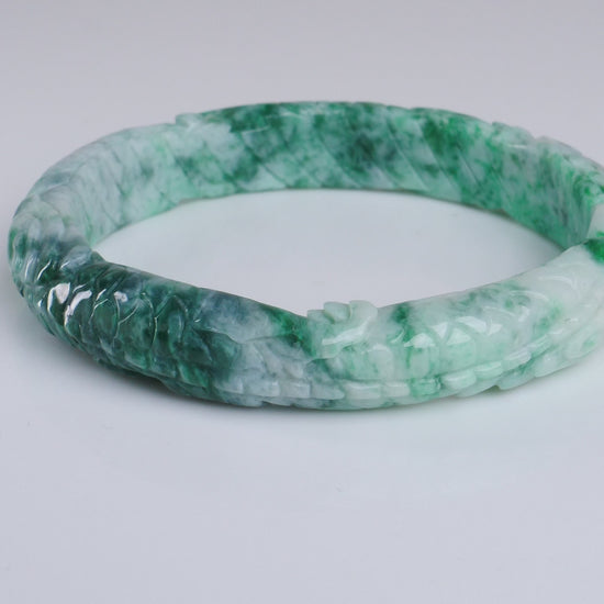 Type A Burmese Green Floating Flower Jadeite Bangle