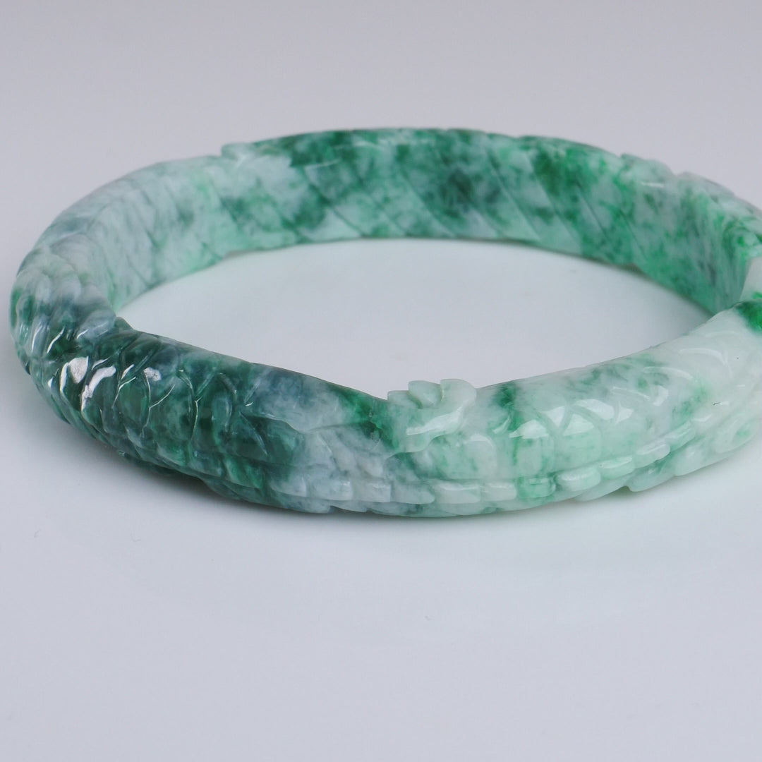 Type A Burmese Green Floating Flower Jadeite Bangle