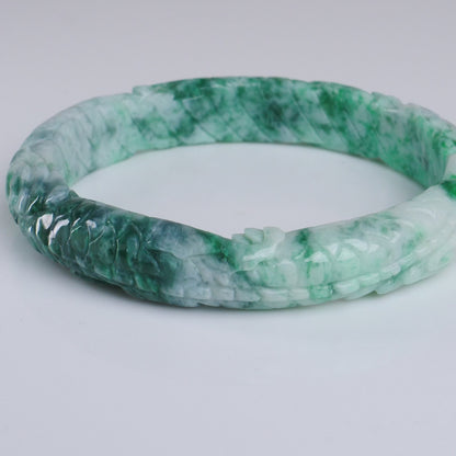 Type A Burmese Green Floating Flower Jadeite Bangle