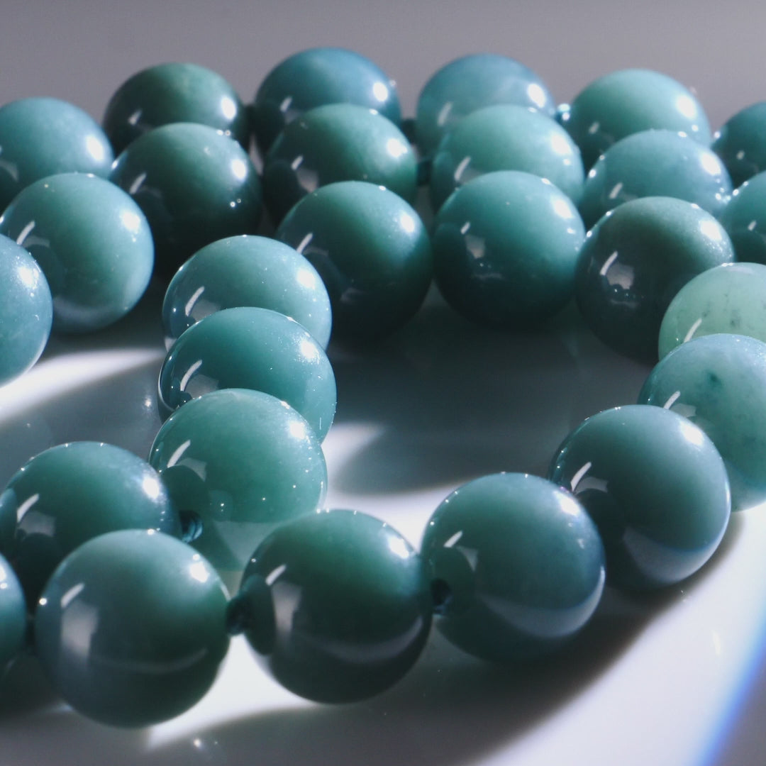 Type A Blue Jadeite 13mm Beaded Necklace