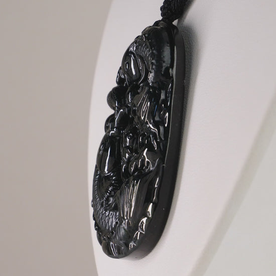 Type A Black Omphacite Jadeite Koi Carp Carved Pendant