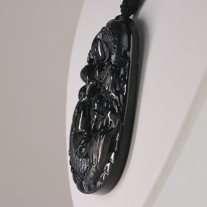Type A Black Omphacite Jadeite Koi Carp Carved Pendant