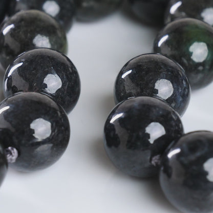 DHJ Black Chicken Jadeite Necklace with Toggle Clasp, 17mm