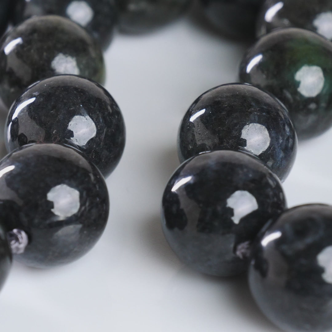 DHJ Black Chicken Jadeite Necklace with Toggle Clasp, 17mm
