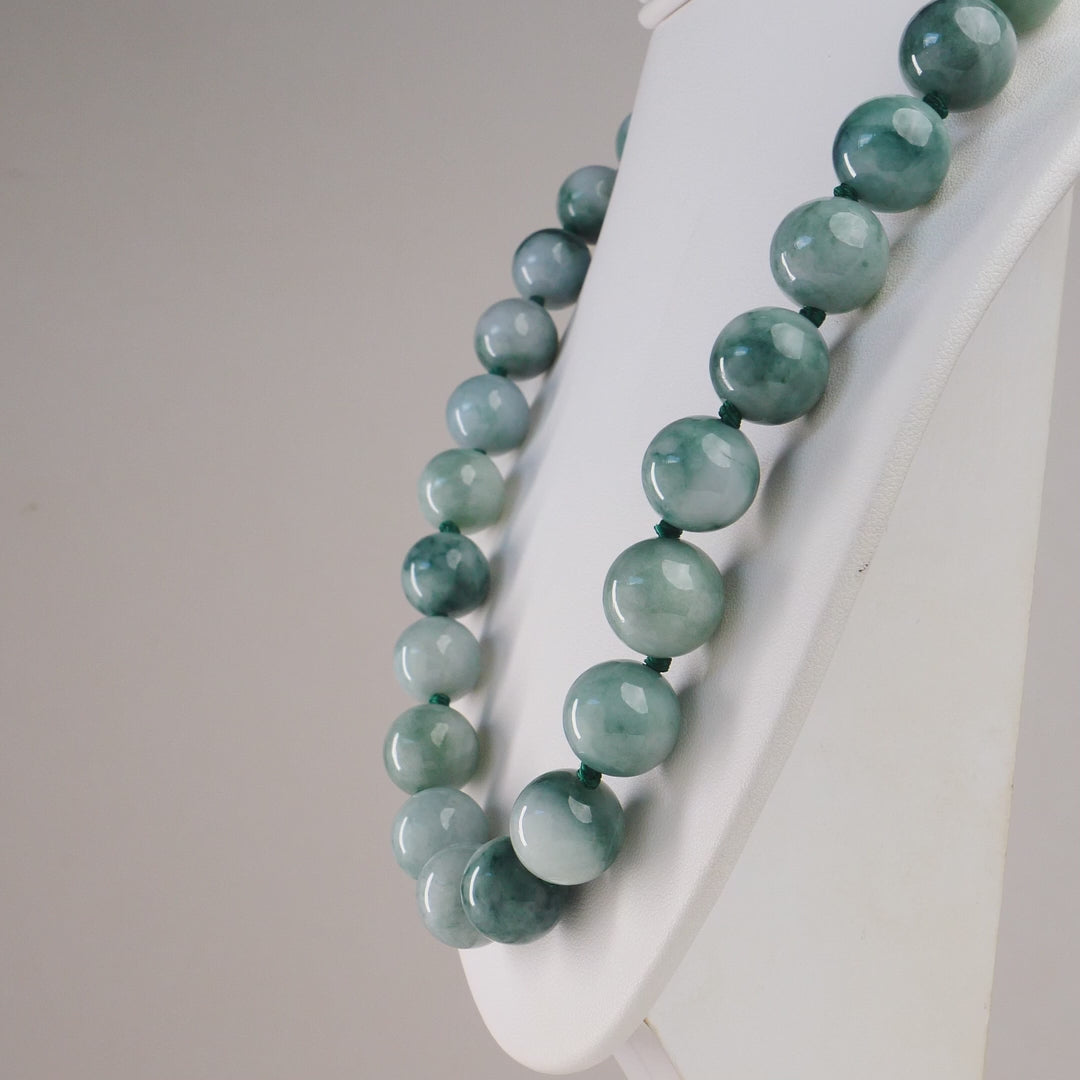 Type A Burmese Floating Flower Jadeite Necklace, 13mm Beads