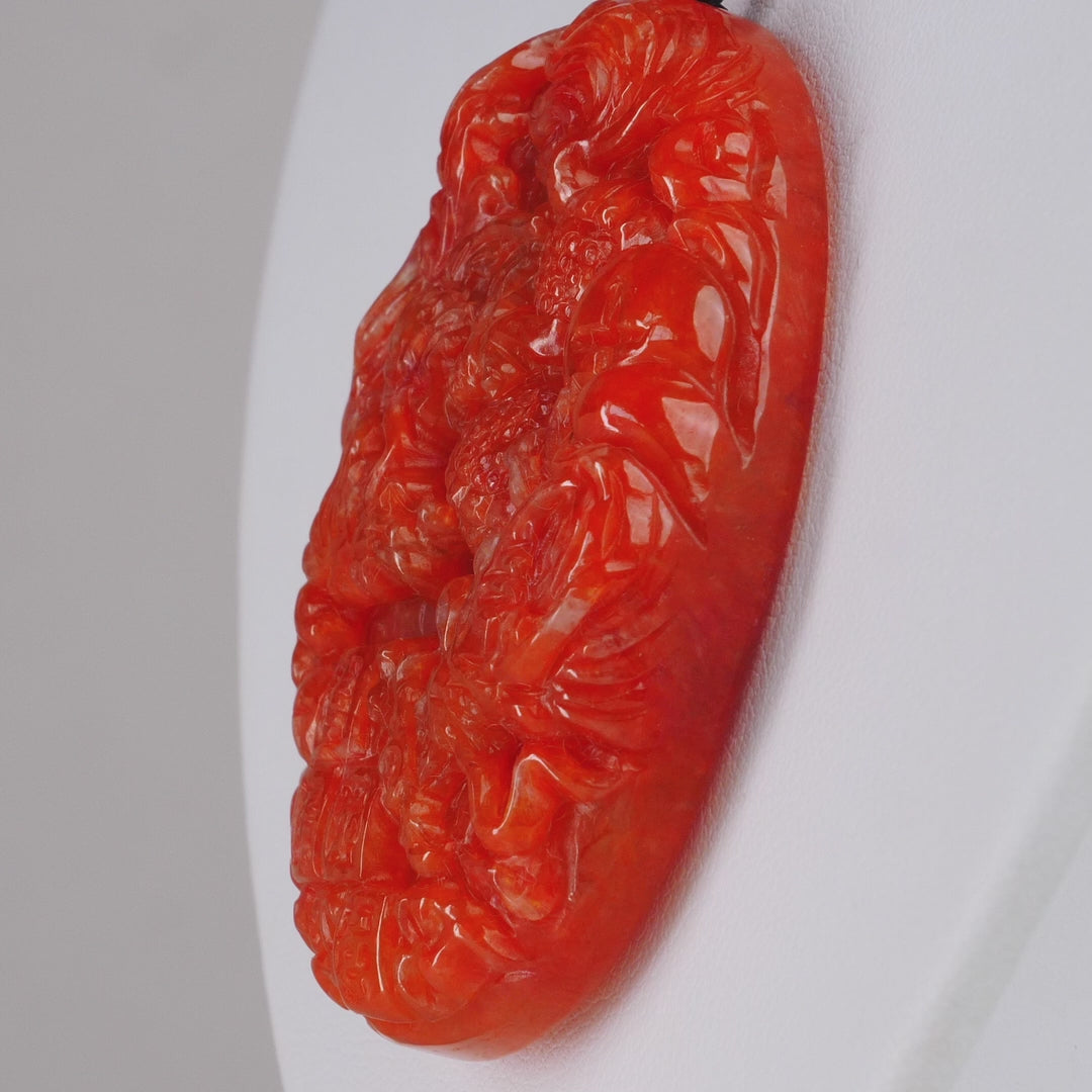 Red Burmese Jadeite Auspicious Dragon & Phoenix Carving