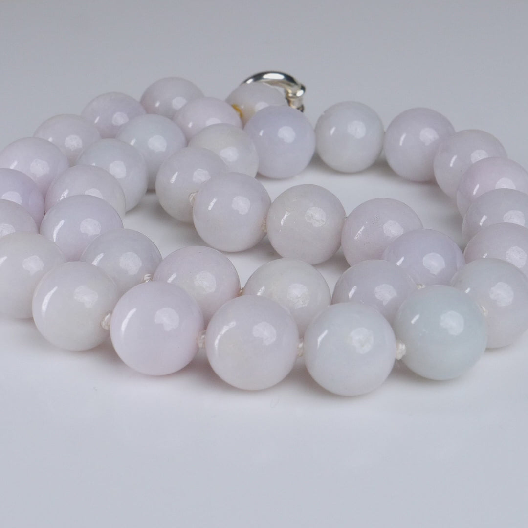 Type A White Jadeite Necklace With 925 Sterling Silver Clasp