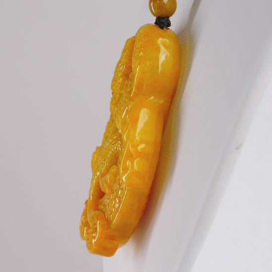 Yellow Burmese Jadeite Dragon Pendant