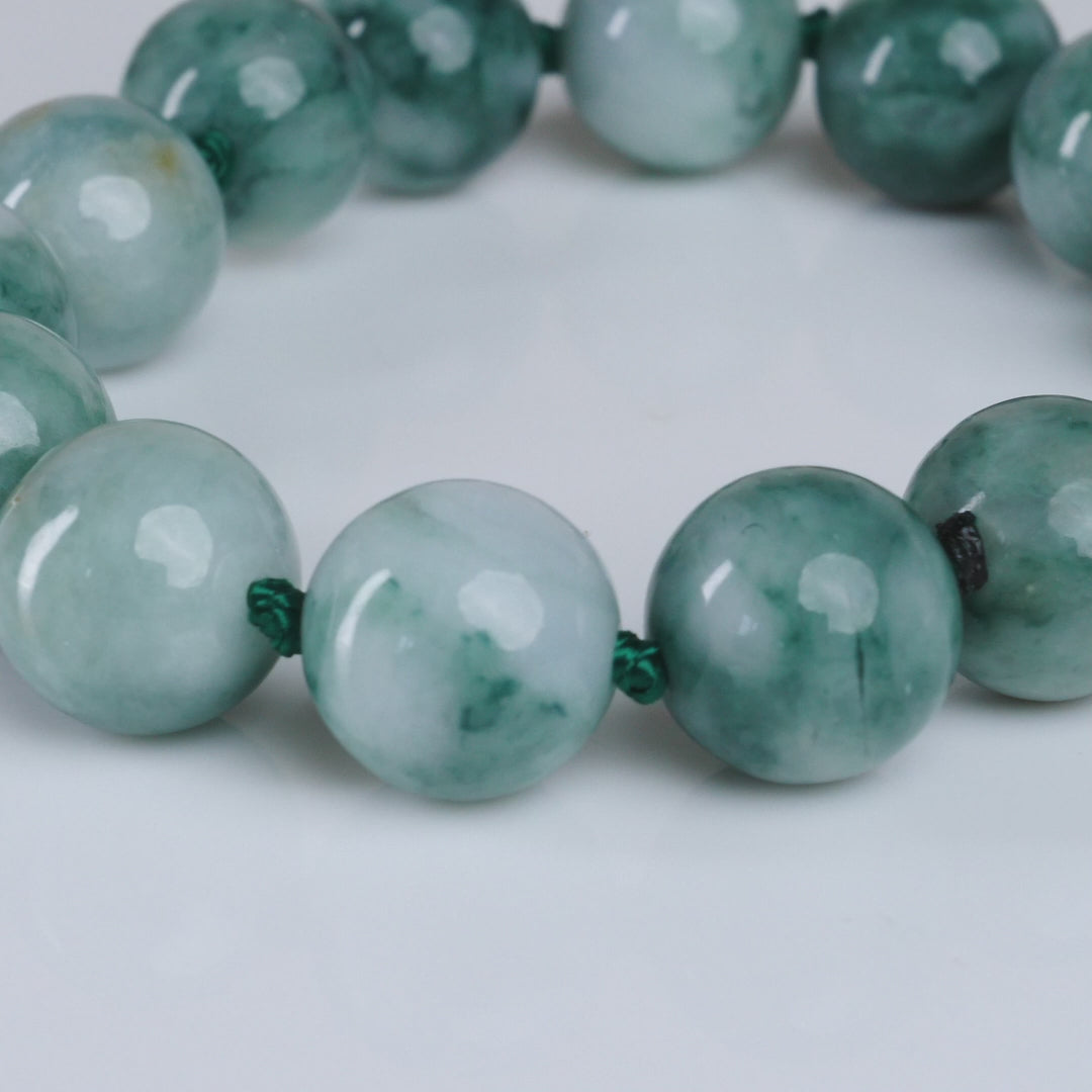 Type A Burmese Floating Flower Jadeite Bracelet, 13mm Beads