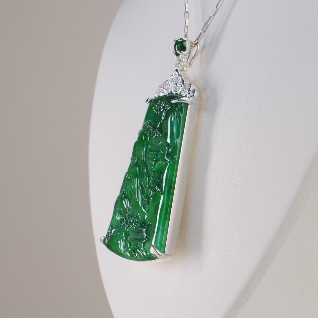 Fei Cui Imperial Jadeite Landscape Pendant Medium