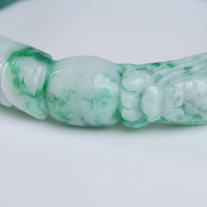 Type A Burmese Green Floating Flower Jadeite Bangle