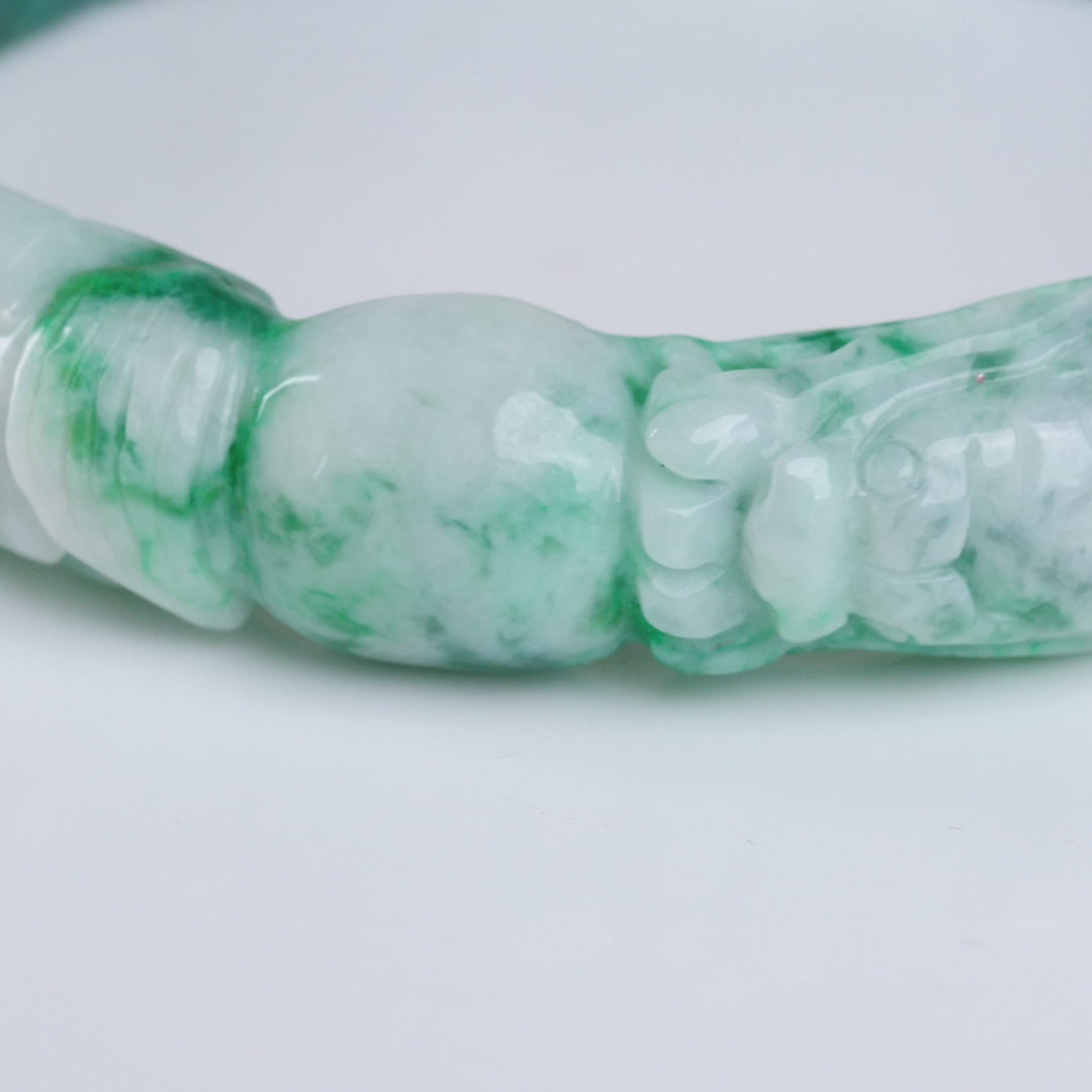 Type A Burmese Green Floating Flower Jadeite Bangle