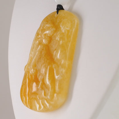 Yellow Huanglong Jade Tiger Carved Pendant With Khotan Mutton Fat Jade On Rope Necklace