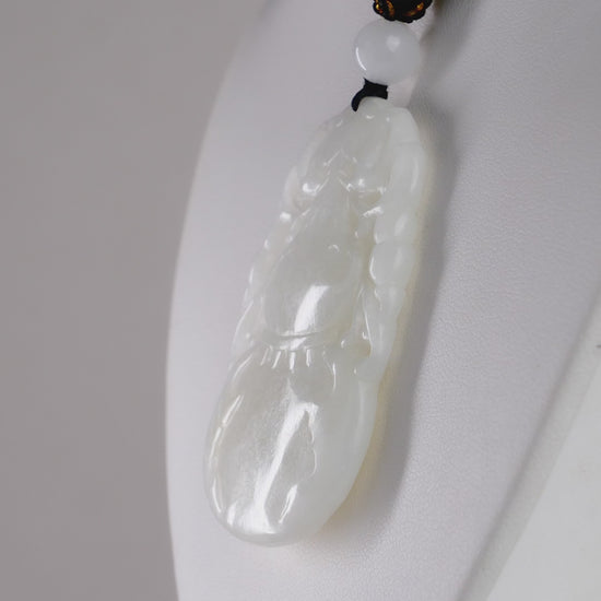 DHJ Khotan Mutton Fat Jade Carved Pendant on Cord