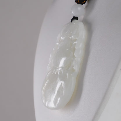 DHJ Khotan Mutton Fat Jade Carved Pendant on Cord