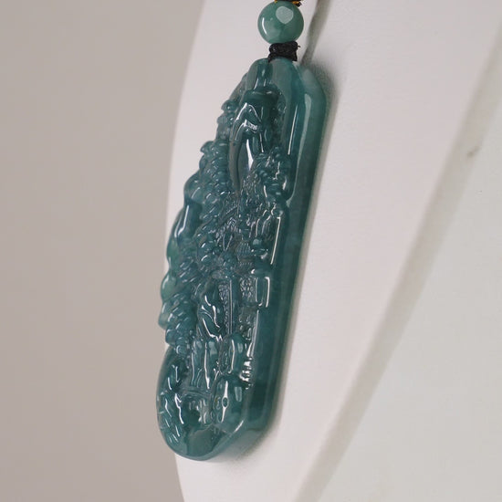 Olmec Jadeite Double Sided Landscape Carving On Rope Necklace