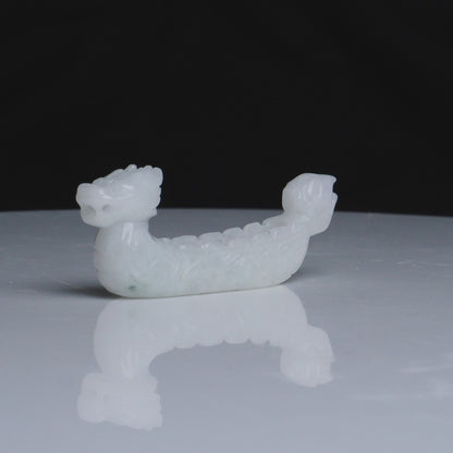 Type A Burmese White Jadeite Dragonboat Objet