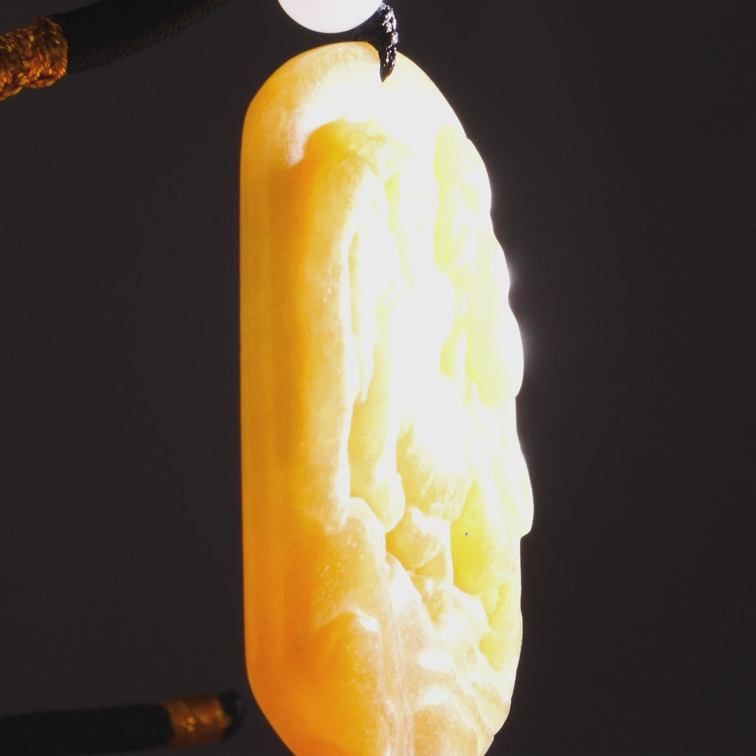 Yellow Huanglong Jade Tiger Carved Pendant With Khotan Mutton Fat Jade On Rope Necklace