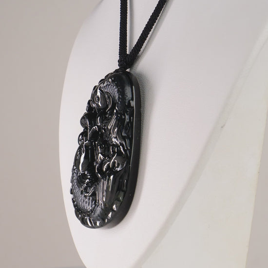 Type A Black Omphacite Jadeite Koi Carp Carved Pendant