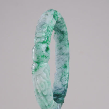 Type A Burmese Green Floating Flower Jadeite Bangle