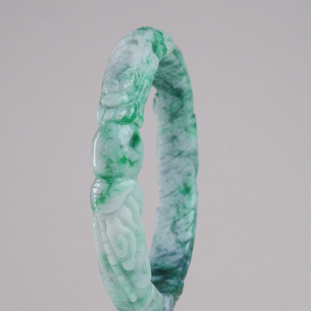 Type A Burmese Green Floating Flower Jadeite Bangle