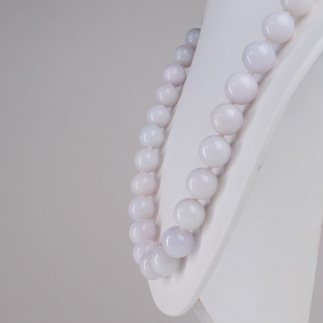 Type A White Jadeite Necklace With 925 Sterling Silver Clasp