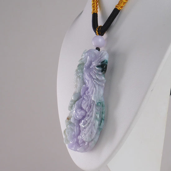 DHJ Lavender and Aqua Jadeite Phoenix and Lotus Double Sided Necklace