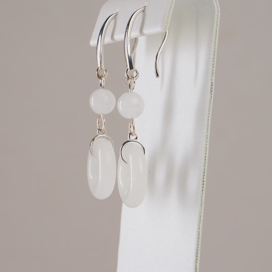 White Khotan Mutton Fat Huaigu Earrings in 925 Sterling Silver