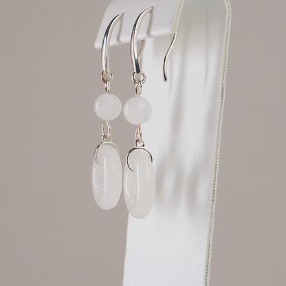 White Khotan Mutton Fat Huaigu Earrings in 925 Sterling Silver