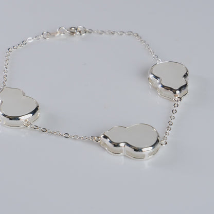 DHJ Khotan Mutton Fat Jade Gourd Station Bracelet, 3 Stations