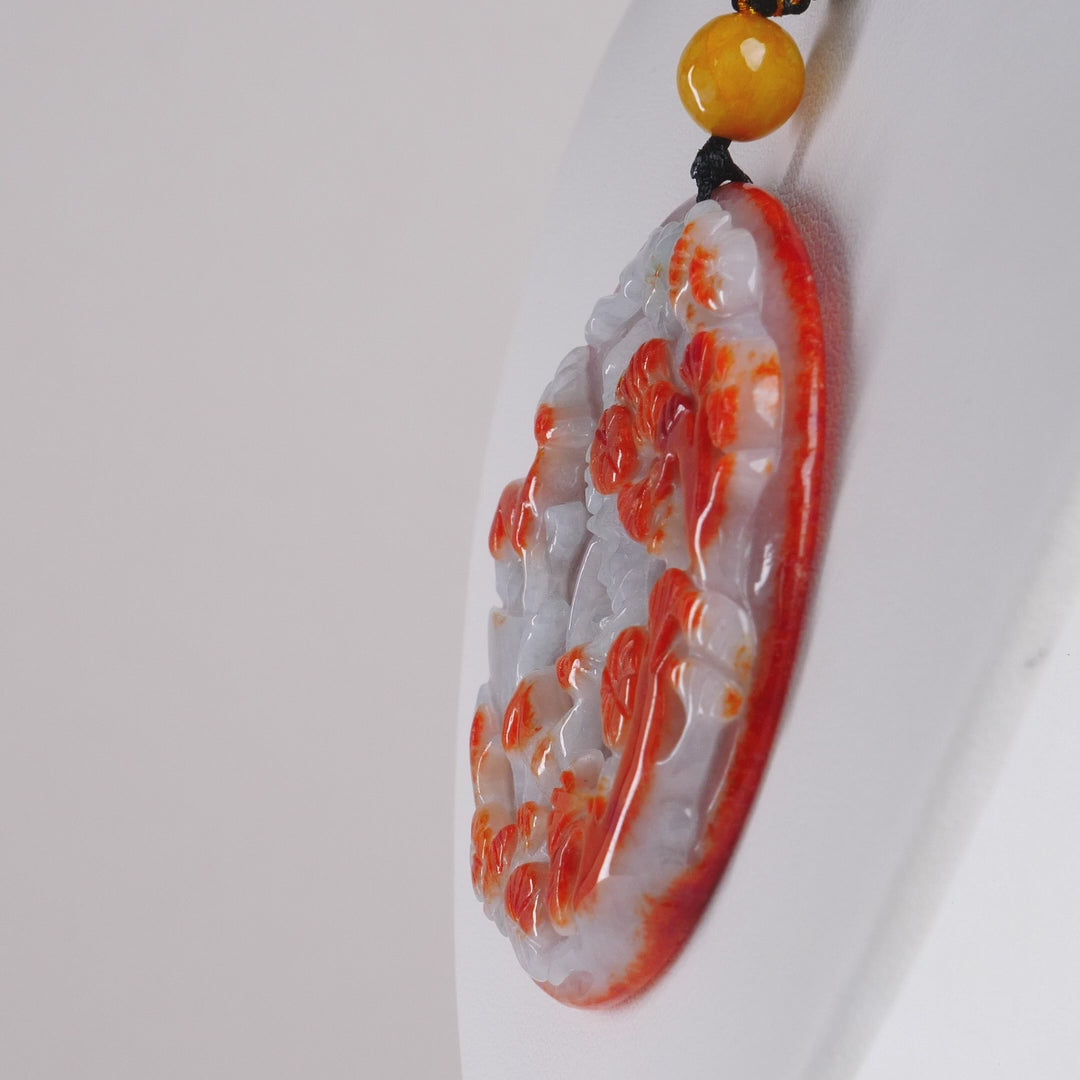 Bi-colour Burmese Jadeite Deer Carved Pendant Rope Necklace