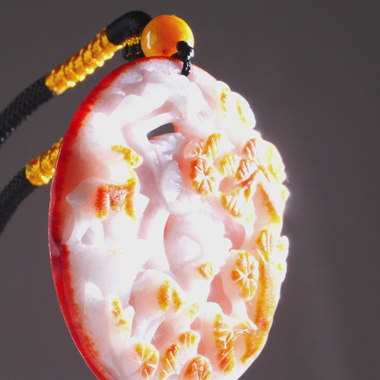 Bi-colour Burmese Jadeite Deer Carved Pendant Rope Necklace