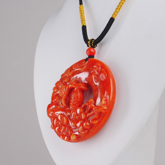 Red Burmese Jadeite Bird Pendant