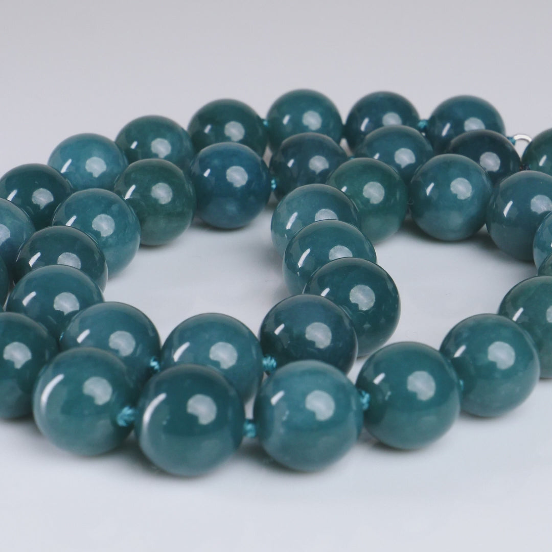 Type A Blue Jadeite 13mm Beaded Necklace