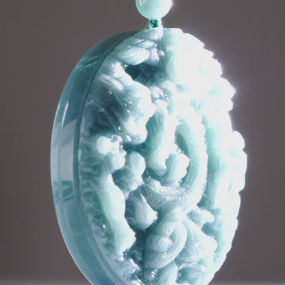 Type A Blue Jadeite Double Sided Carving On Rope, Yin Yang Reverse