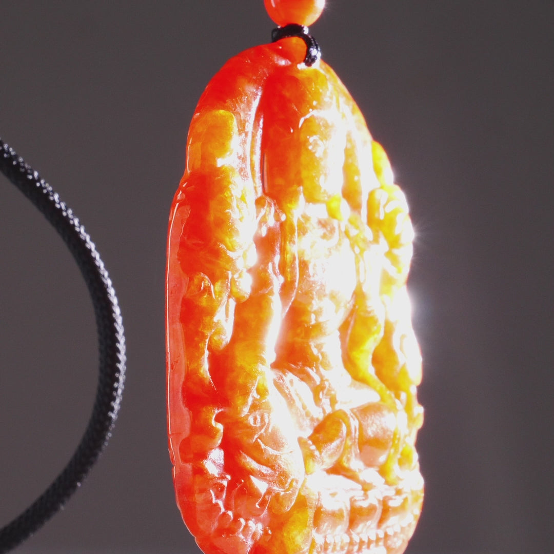 Type A Red Jadeite Zuron Carved Pendant