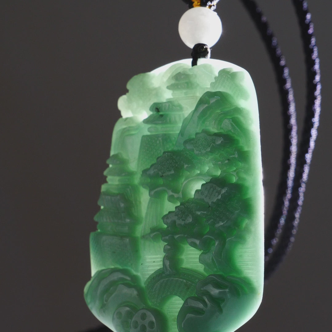 DHJ Green Jadeite Landscape Necklace