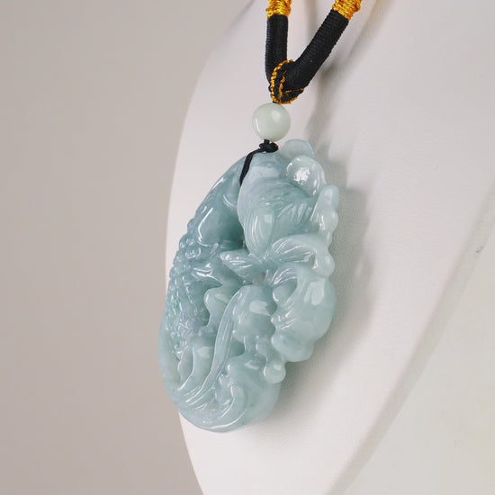 Type A Burmese Jadeite Green Carved Koi Pendant