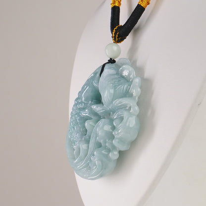 Type A Burmese Jadeite Green Carved Koi Pendant