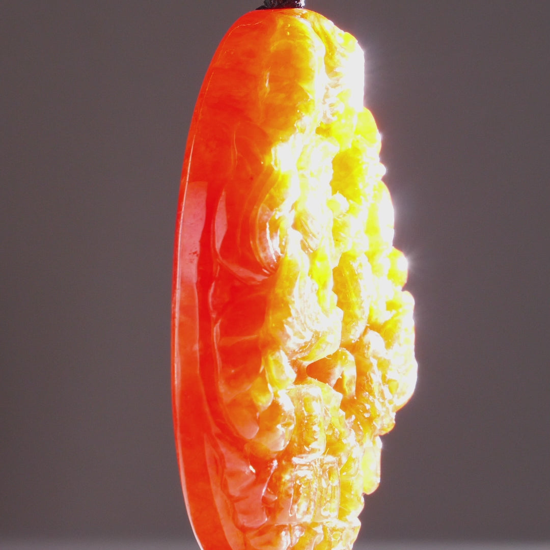Red Burmese Jadeite Auspicious Dragon & Phoenix Carving