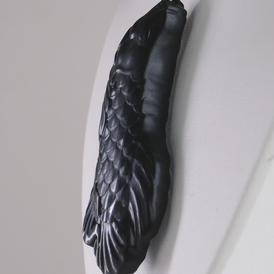 DHJ Black Mutton Fat Jade Landscape Fish Carving